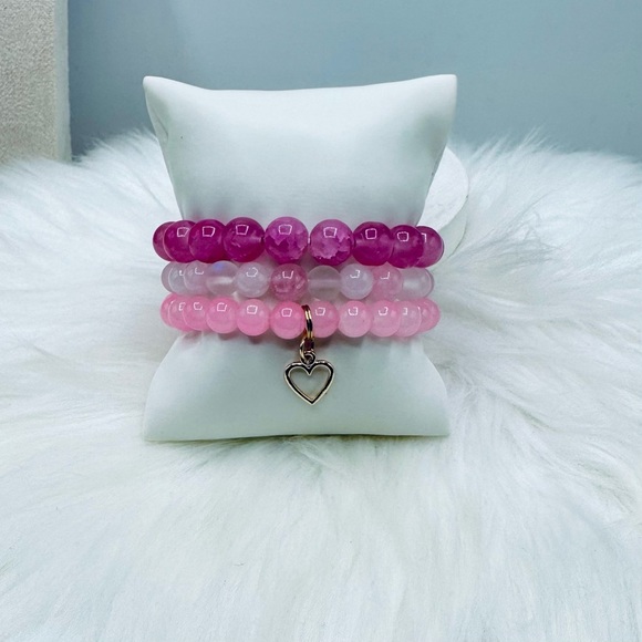 The Pinks Trio Hearty Beaded Bracelet - Picture 1 of 6